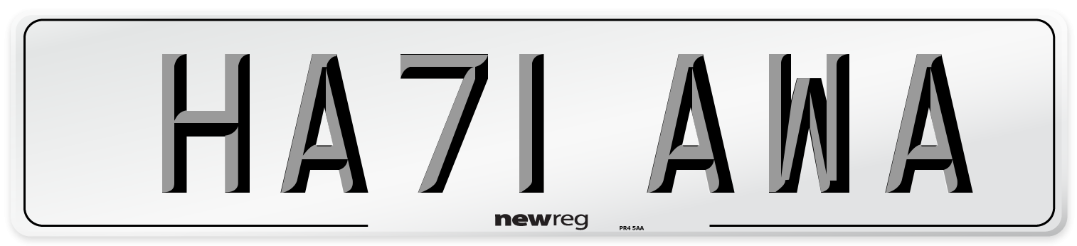 HA71 AWA Number Plate from New Reg